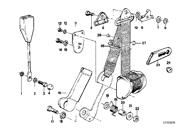 1987 BMW M6 Front Safety Belt Mounting Parts Diagram