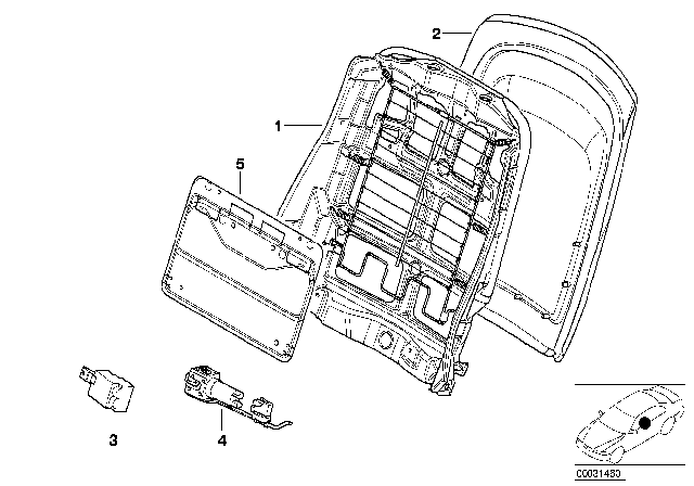 2002 BMW 330Ci Front Seat Backrest Frame / Rear Panel Diagram 1