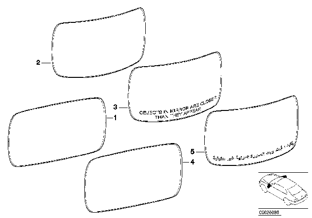 1999 BMW 540i Mirror Glass Diagram