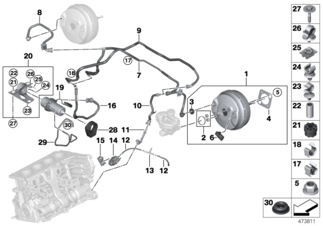 2018 BMW 530e Vacuum Hose Black Diagram for 11747797129