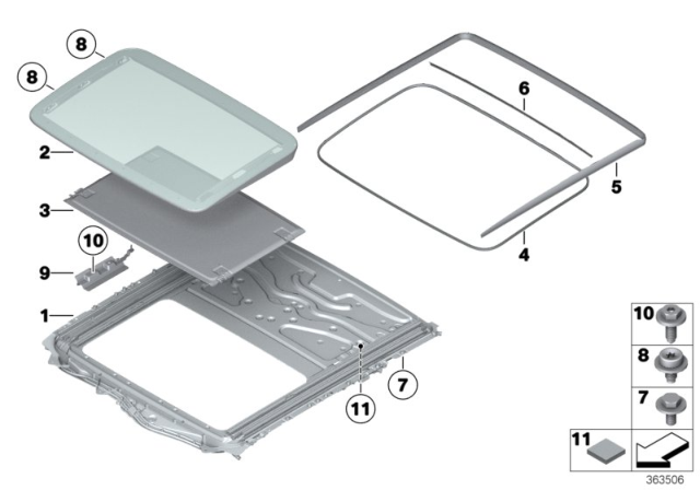 2016 BMW 535i Lift-Up-And-Slide-Back Sunroof Diagram