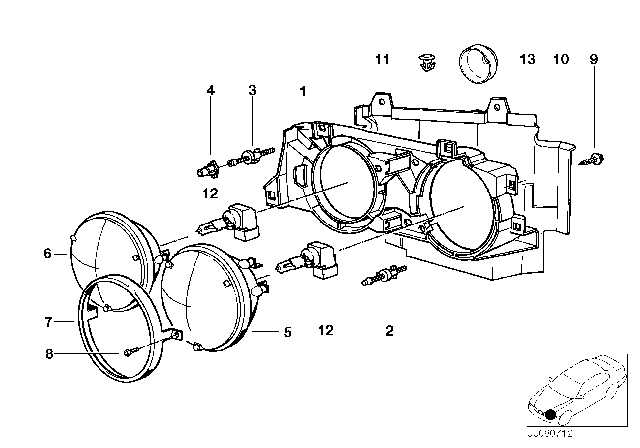 1986 BMW 325e Single Components For Headlight Diagram 2