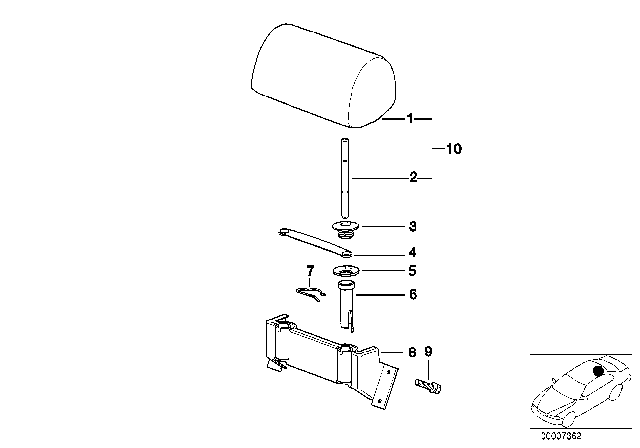 1998 BMW 540i Rear Seat Head Restraint Diagram