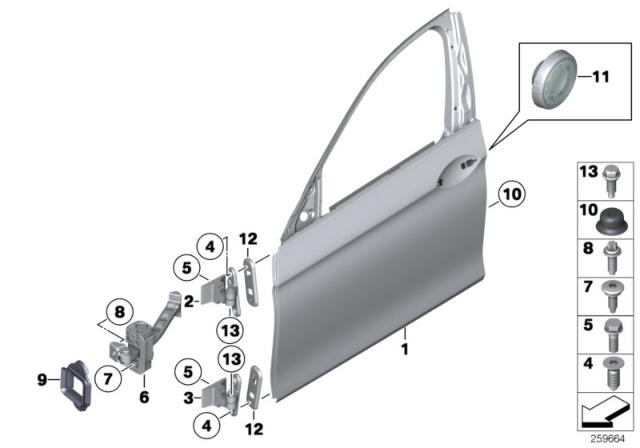 2011 BMW 550i Front Door - Hinge / Door Brake Diagram