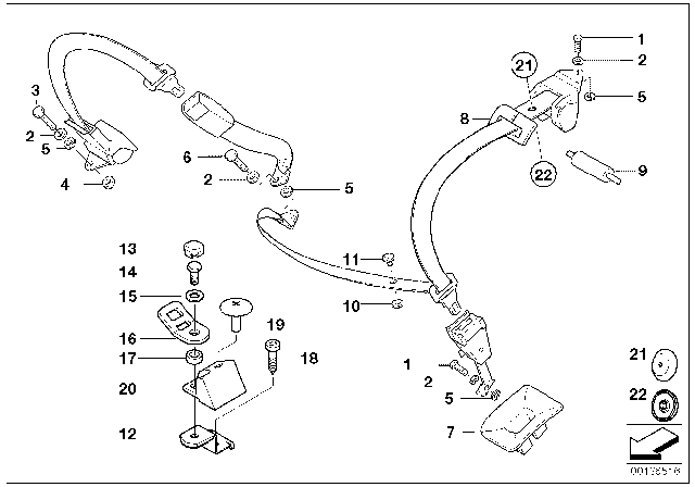 1998 BMW 740i Rear Safety Belt Mounting Parts Diagram