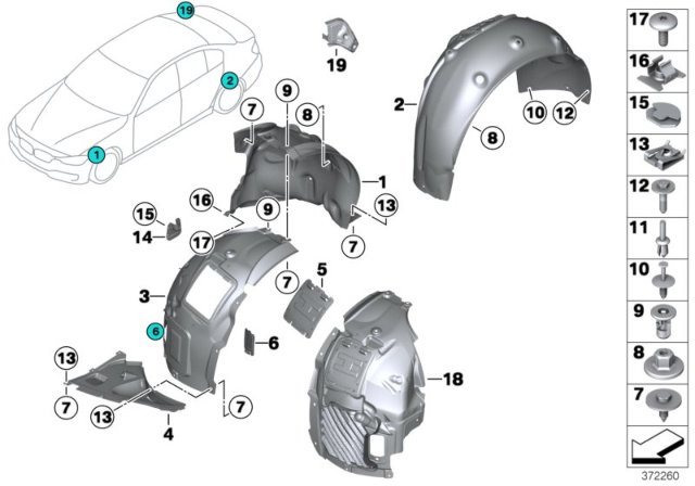 2014 BMW 328i xDrive Wheel Arch Trim Diagram