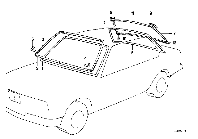 1985 BMW 524td Glazing, Mounting Parts Diagram