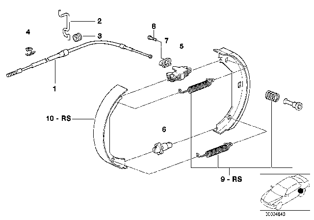 1997 BMW 540i Parking Brake / Brake Shoes Diagram