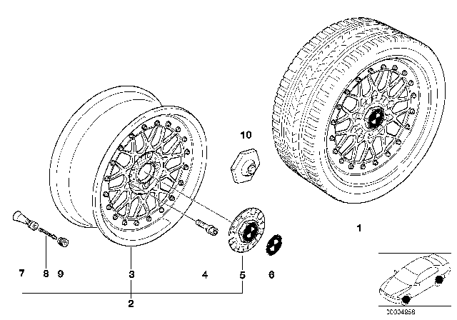 1992 BMW 318is M Cross-Spoke, Threaded Diagram