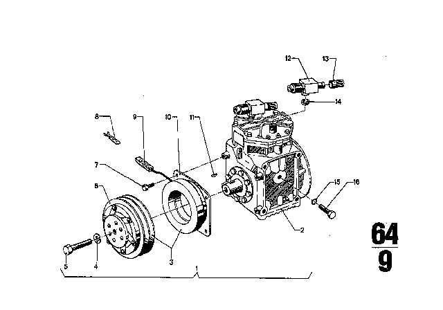 1969 BMW 2800CS Air Conditioning Compressor - Supporting Bracket Diagram