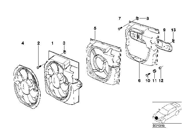 1992 BMW 325i Pusher Fan And Mounting Parts Diagram