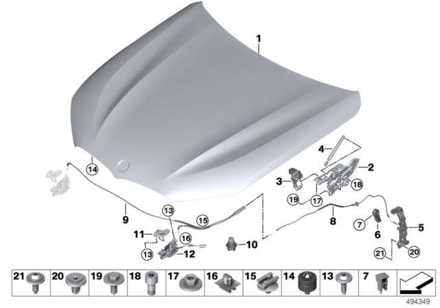 2020 BMW 840i Lever For Engine Hood Mechanism Diagram for 51237390755