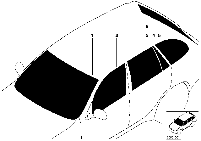 2000 BMW X5 Side Window, Black, Door, Rear Right Diagram for 51348249928