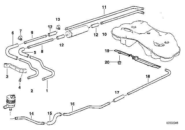 1995 BMW 750iL Fuel Return Line Diagram for 16121183284