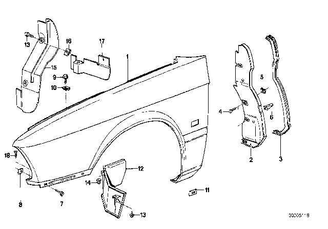 1988 BMW 535i Side Panel, Front Diagram