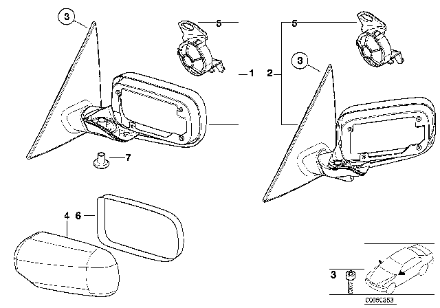 2001 BMW 325xi Outside Mirror Diagram 2