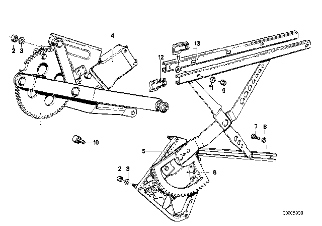 1978 BMW 733i Front Left Door Window Regulator Diagram for 51331850849