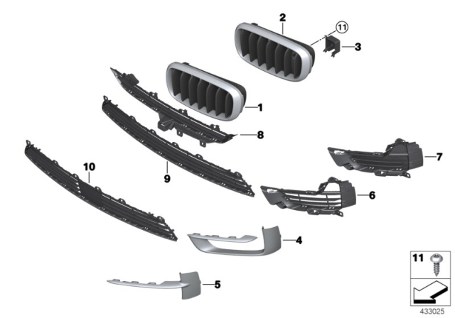 2016 BMW X5 Grille, Front, Left Diagram for 51137303105