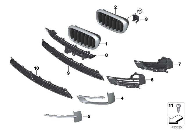 2017 BMW X5 Grille, Front, Right Diagram for 51137294486