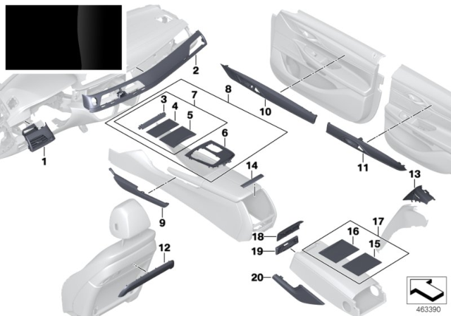 2019 BMW 740e xDrive TRIM SIDE PIANO VARNISH RIGH Diagram for 52207989616