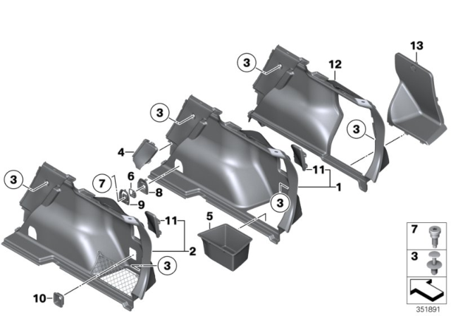 2013 BMW X1 Trunk Trim Panel Diagram 1
