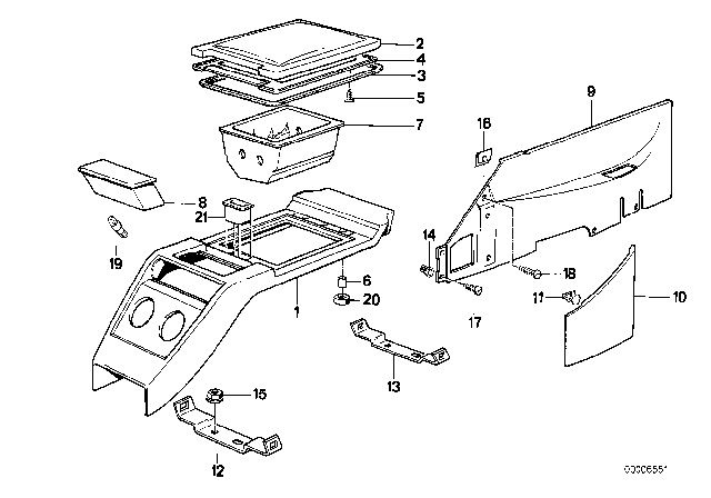 1989 BMW 635CSi Console Right Diagram for 51161965654