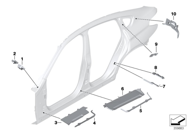 2017 BMW X4 Moulded Part Column A, Top Exterior Diagram for 41007332215