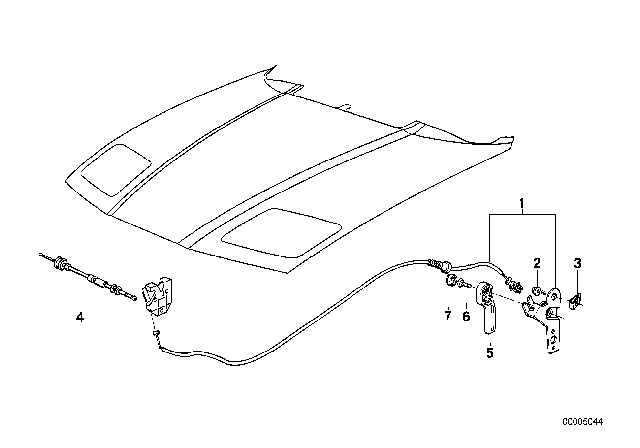 1995 BMW 840Ci Engine Hood Mechanism Diagram