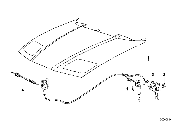 1997 BMW 850Ci Engine Hood Mechanism Diagram