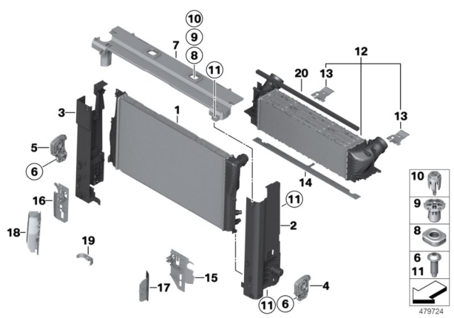 2012 BMW 528i xDrive Radiator Mounting Parts Diagram