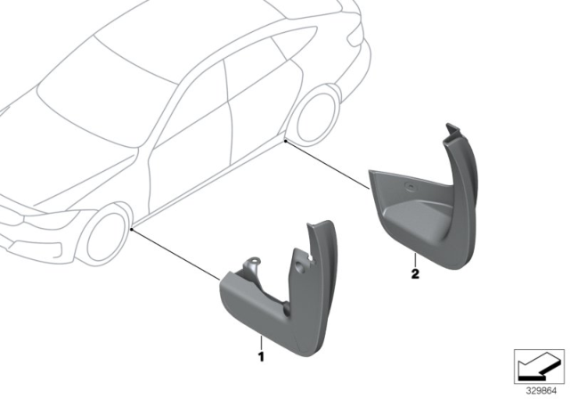2015 BMW 328i GT xDrive Set Mud Flaps, Front Diagram for 82162333951