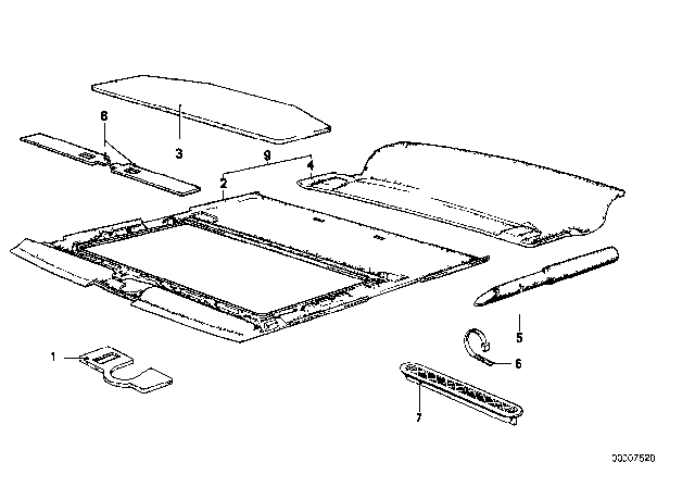 1984 BMW 528e Trim Sliding Lifting Roof Diagram