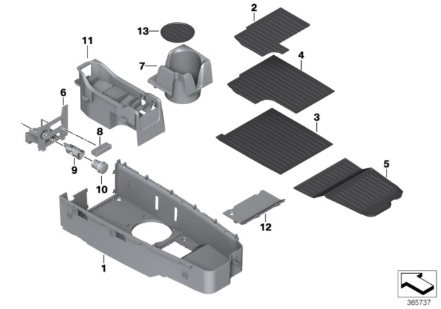 2013 BMW M6 Storage Compartment, Centre Console Diagram