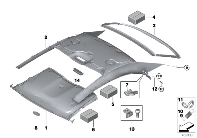 2014 BMW 428i xDrive Internal Head Lining Diagram