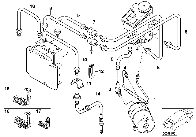 2001 BMW 330Ci Front Brake Pipe, DSC Diagram 1