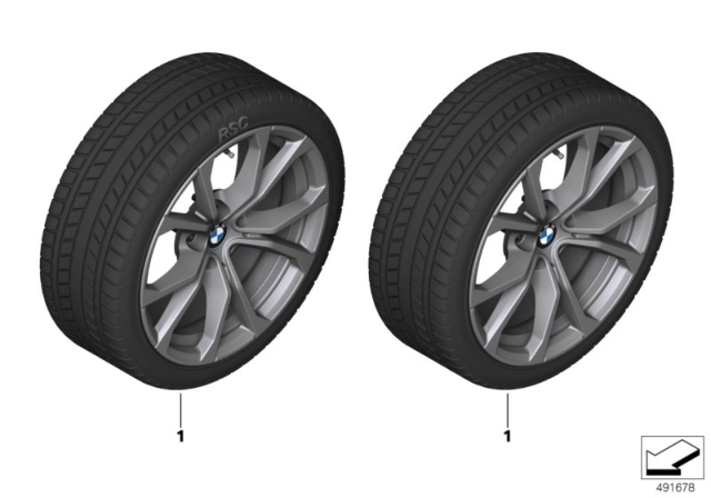 2020 BMW M340i xDrive Winter Wheel With Tire V-Spoke Diagram 1
