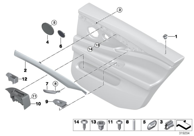 2017 BMW 550i GT xDrive Mounting Parts, Door Trim Panel Diagram