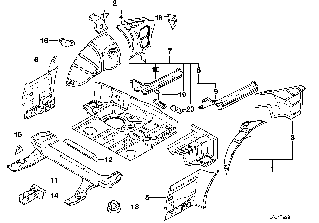 1997 BMW 318ti Floor Panel Trunk / Wheel Housing Rear Diagram