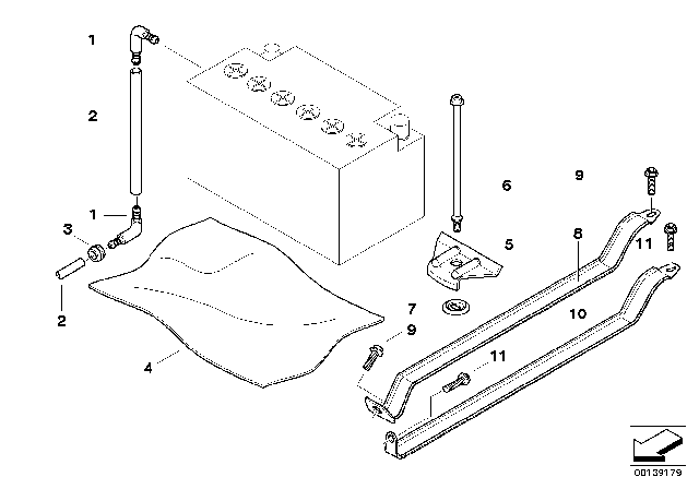 2009 BMW 535i xDrive Battery Holder And Mounting Parts Diagram