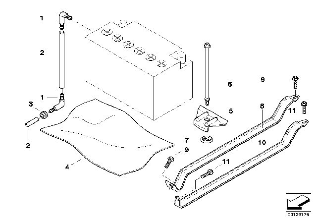 2004 BMW 545i Battery Holder And Mounting Parts Diagram