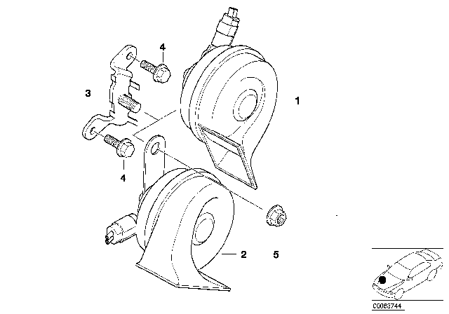 2001 BMW Z8 Low Pitch Horn Diagram for 61338385717