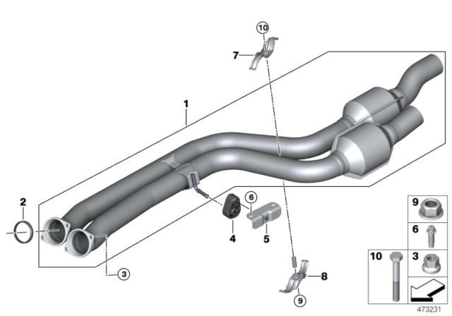2016 BMW M4 Exchange Catalytic Converter With Front Pipe Diagram for 18307857330