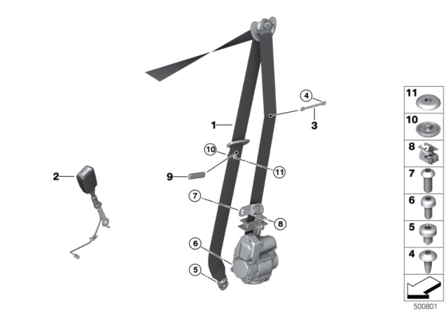 2020 BMW 330i xDrive Seat Belt REMA, Front Diagram