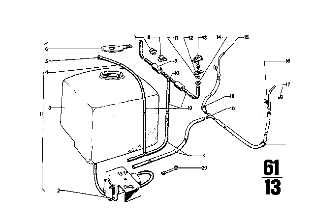 1973 BMW 3.0CS Washer Pump Diagram for 61671359116