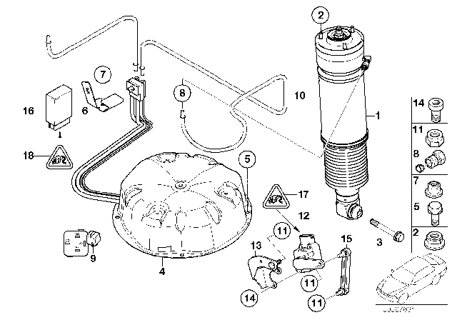 2005 BMW 745Li Levelling Device / Air Spring Strut / Sensor Diagram