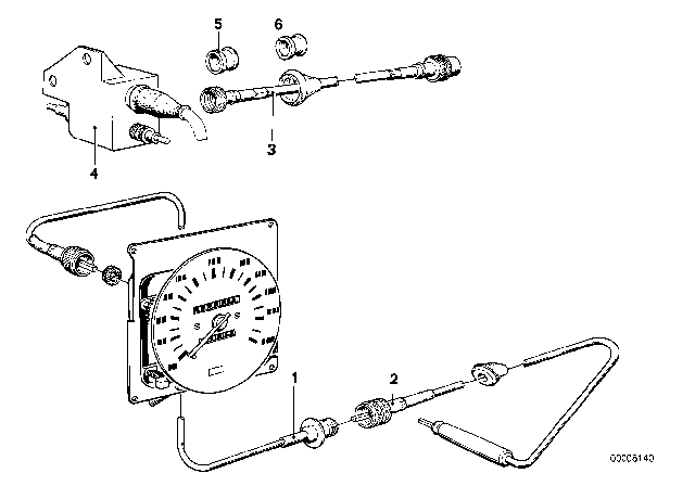 1982 BMW 320i Reverse Counter Cable / Service Interval Switch Diagram