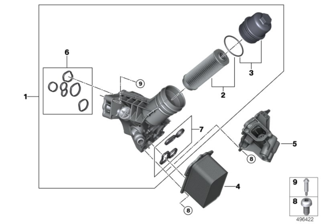 2020 BMW M340i Lubrication System - Oil Filter, Heat Exchanger Diagram
