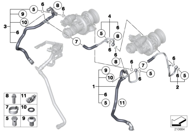 2012 BMW 750i Cooling System, Turbocharger Diagram