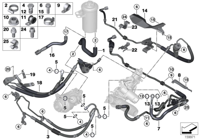 2009 BMW X5 Power Steering, Fluid Lines / Adaptive Drive Diagram 1