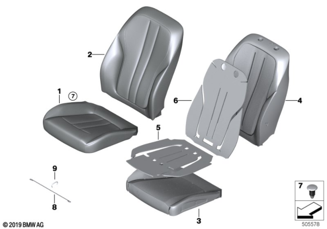 2017 BMW 540i xDrive Seat, Front, Cushion & Cover Diagram 3